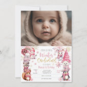 冬のオーネダーランドグリッター雪の結晶の誕生日 招待状 (正面)