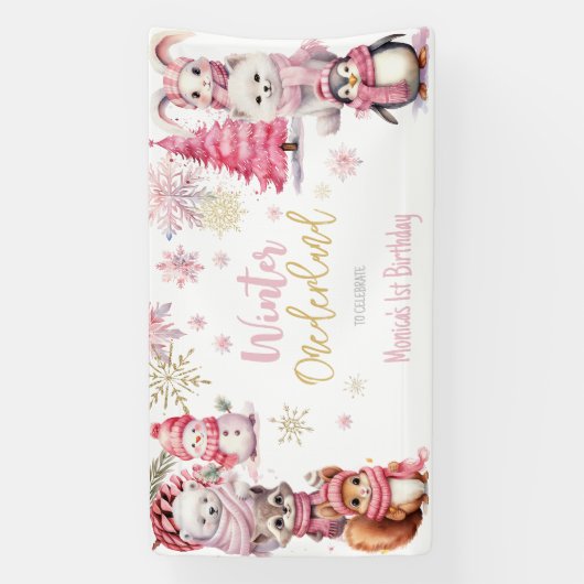 冬のオーネダーランドグリッター雪の結晶の誕生日 横断幕 (縦)