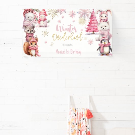 冬のオーネダーランドグリッター雪の結晶の誕生日 横断幕 (インサイチュ)