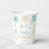 冬のオーネダーランドグリッター雪の結晶の誕生日 紙コップ (裏面)