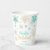 冬のオーネダーランドグリッター雪の結晶の誕生日 紙コップ (正面)