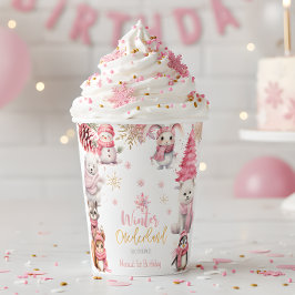 冬のオーネダーランドグリッター雪の結晶の誕生日 紙コップ