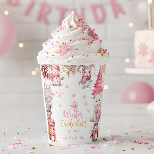 冬のオーネダーランドグリッター雪の結晶の誕生日 紙コップ