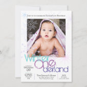 冬のオーネダーランドスノーフレークベビーの最初の誕生日 招待状 (正面)