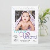 冬のオーネダーランドスノーフレークベビーの最初の誕生日 招待状 (スタンド正面)