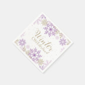 冬のオーネダーランドパープルと金ゴールドスノーフレーク スタンダードカクテルナプキン (角)