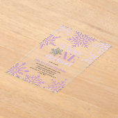 冬のオーネダーランドパープルスノーフレーク1st誕生日 アクリル招待状 (レイダウン)