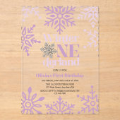 冬のオーネダーランドパープルスノーフレーク1st誕生日 アクリル招待状 (正面)