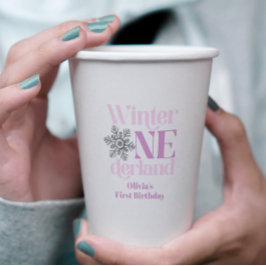 冬のオーネダーランドパープルスノーフレーク1st誕生日 紙コップ