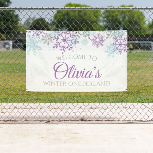 冬のオーネダーランドパープルブルースノーフレークのバナー 横断幕 (インサイチュ)