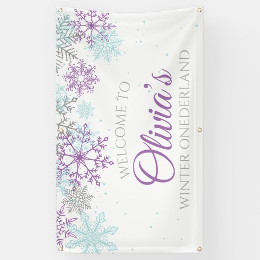 冬のオーネダーランドパープルブルースノーフレークのバナー 横断幕 (縦)