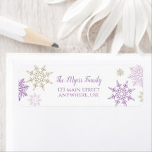 冬のオーネダーランドパープル金ゴールドスノーフレークのラベル