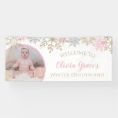 冬のオーネダーランドピンクと金ゴールドの雪片の写真 横断幕 (横)