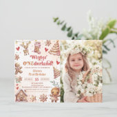 冬のオーネダーランドピンクのクリスマスクッキーの写真 招待状 (スタンド正面)