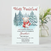 冬のオーネダーランドファースト誕生日かわいいクマの森 招待状 (スタンド正面)