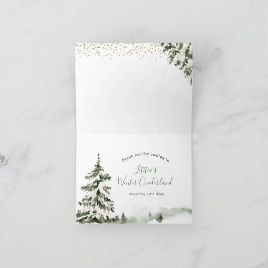 冬のオーネダーランドフォレストファースト誕生日折り畳み サンキューカード (内部)