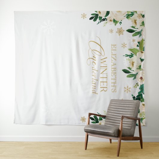 冬のオーネダーランドフローラ雪の結晶の背景 タペストリー (インサイチュ(横))