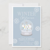 冬のオーネダーランドポーラベアブルー1歳の誕生日 招待状 (正面)