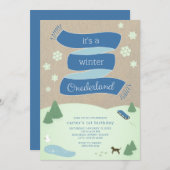冬のオーネダーランド冬のシーン1st誕生日 招待状 (正面/裏面)