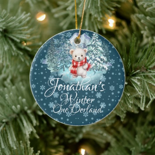 冬のオーネダーランド初めてのクリスマスかわいいベアーブルー セラミックオーナメント (ツリー)