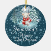 冬のオーネダーランド初めてのクリスマスかわいいベアーブルー セラミックオーナメント (正面)