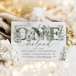 冬のオーネダーランド北極動物緑誕生日 招待状