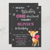 冬のオーネダーランド誕生日の招待ディアーベビー 招待状 (正面/裏面)