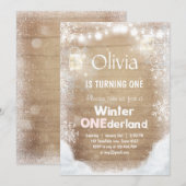 冬のオーネダーランド誕生日招待状スノーピンク素朴ク 招待状 (正面/裏面)