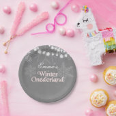 冬のオーネダーランド誕生日紙プレート雪片 ペーパープレート (パーティー)