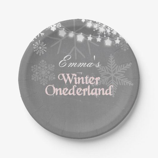 冬のオーネダーランド誕生日紙プレート雪片 ペーパープレート (正面)