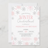 冬のオーネダーランド雪の結晶の最初の誕生日 招待状 (正面)