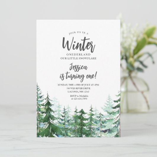 冬のオーネダーランド1歳の誕生日ウッドランドフォレスト 招待状 (スタンド正面)