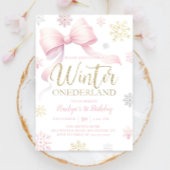冬のオーネダーランド1st誕生日ピンクボウスノーフレーク 招待状