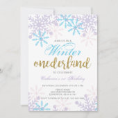 冬のオーネダーランド1st誕生日ベビーガールかわいい雪 招待状 (正面)