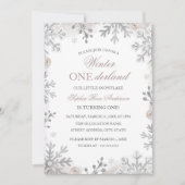 冬のオーネダーランド1th誕生日シルバースノーフレーク 招待状 (正面)