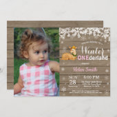 冬のオーネ素朴ダーランドディアガール1st誕生日 招待状 (正面/裏面)