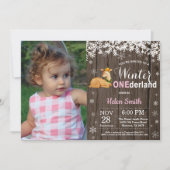 冬のオーネ素朴ダーランドディアガール1st誕生日 招待状 (正面)