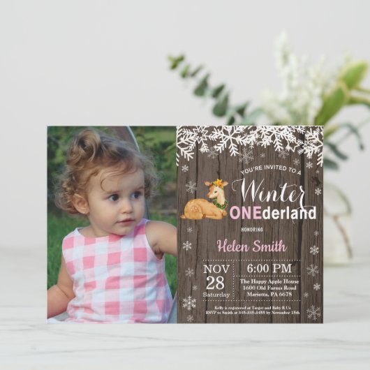 冬のオーネ素朴ダーランドディアガール1st誕生日 招待状 (スタンド正面)