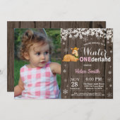 冬のオーネ素朴ダーランドディアガール1st誕生日 招待状 (正面/裏面)