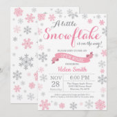 冬のオープンハウス招待 ピンクの雪の結晶 招待状 (正面/裏面)