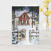 冬のオールドファッションクリスマスカードガーデンゲート カード (黄色い花)