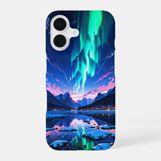 冬のオーロラの夜 iPhone 16ケース (裏面)