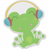 冬のカエル，かわいいカエル，緑のカエル，イヤーマフ シール (正面)