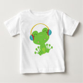 冬のカエル，かわいいカエル，緑のカエル，イヤーマフ ベビーTシャツ (正面)