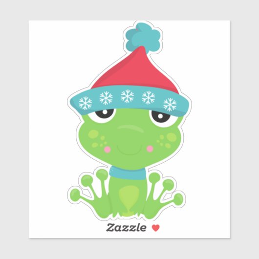冬のカエル，かわいいカエル，緑のカエル，スカーフ，帽子 シール (シート)