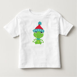 冬のカエル，かわいいカエル，緑のカエル，スカーフ，帽子 トドラーTシャツ