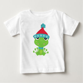 冬のカエル，かわいいカエル，緑のカエル，スカーフ，帽子 ベビーTシャツ