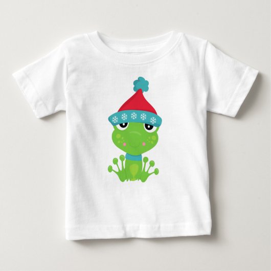 冬のカエル,かわいいカエル,緑のカエル,スカーフ,帽子 ベビーTシャツ (正面)