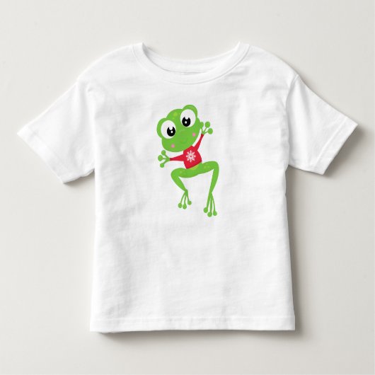 冬のカエル,かわいいカエル,緑のカエル,セーター トドラーTシャツ (正面)