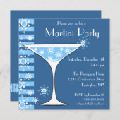 冬のカクテルパーティーの雪片のマルティーニの招待状 招待状 (正面/裏面)